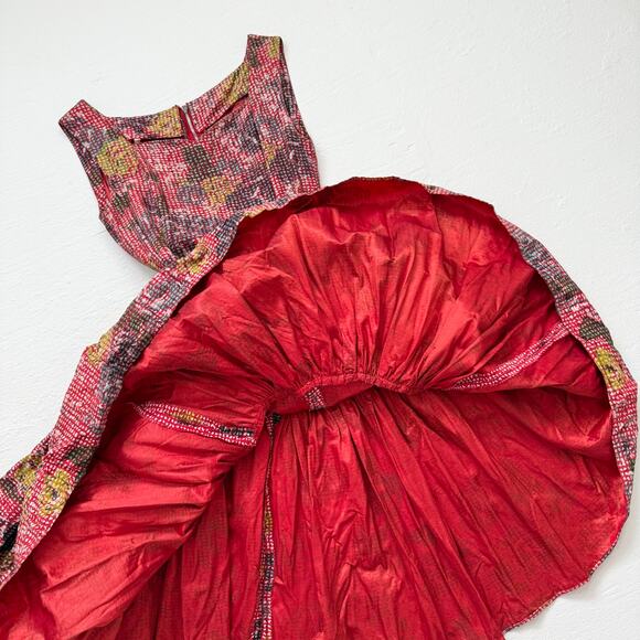 Vintage 50s Handmade Floral Fit & Flare Dress Bow Front, Size XXS - Picture 4 of 7